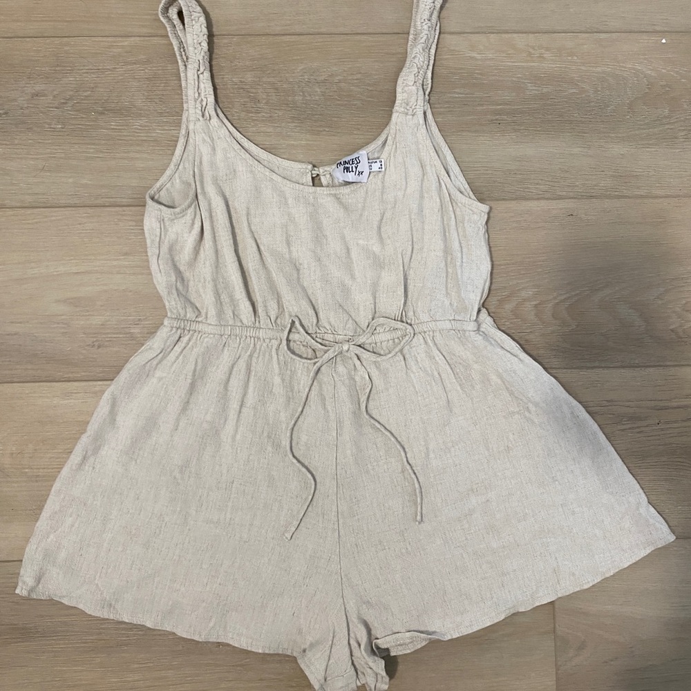 Princess Polly tan/beige linen romper playsuit size 8
